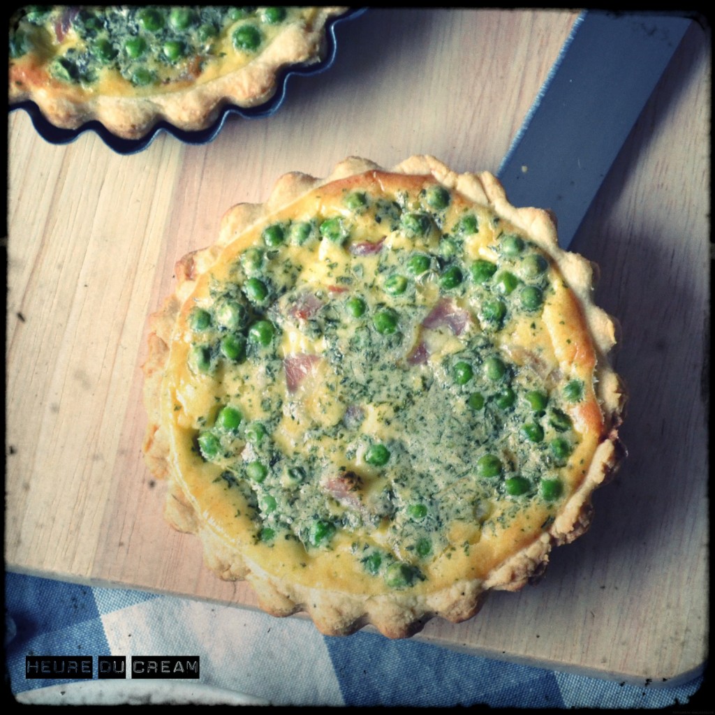 Tartelettes petits pois, menthe, bacon